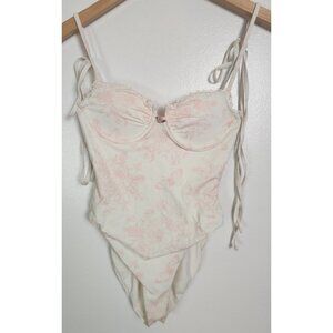 Note To Self You Are My First Love Women's Sz. XS/S Ivory & Pink Floral Swimsuit